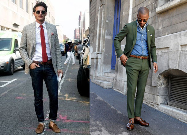 Giày lười không tất và Suit